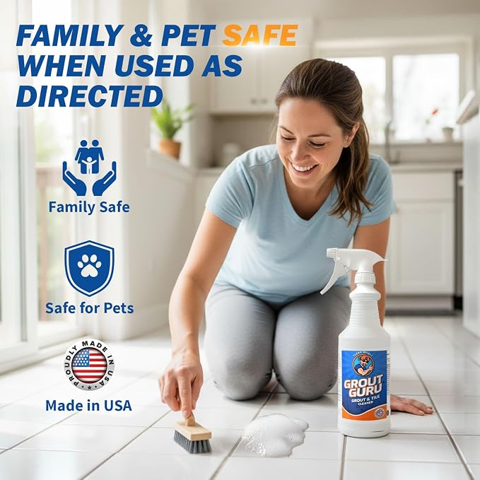 Professional Gel Grout Cleaner Spray, Heavy Duty Tile Grout Cleaner for Tub & Wall, Acid-Free Deep Cleaning Solution, Safe for Marble, Porcelain & Stone, Made in USA, 32 Oz