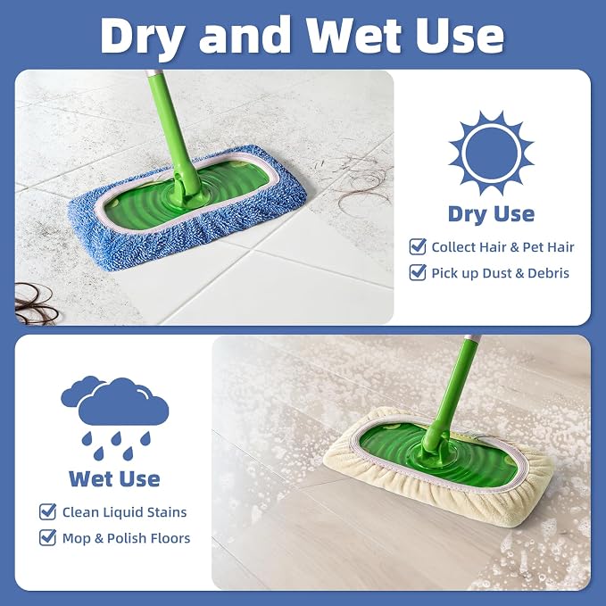 3 Pack Reusable Double-Sided Mopping Pads Compatible with Swiffer Sweeper Mop, Washable Wet & Dry Mopping Sweeping Cloth for Multi-Surface Cleaning, Dual-Sided Pad Refills (Not Include MOP)