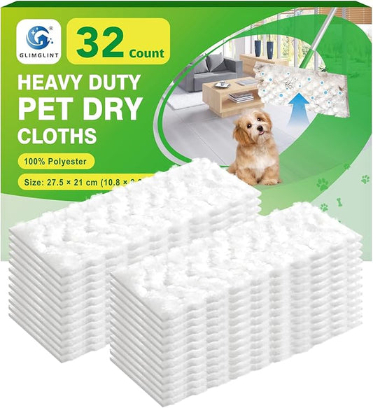 GLIMGLINT Heavy Duty Dry Sweeping Cloths Compatible with Swiffer Sweeper, Disposable Duster Mop Pads Refills for Floor Cleaning, Pet Hair, Dust and Dirt, Dry Cloths for Wood Floors, 32 Count
