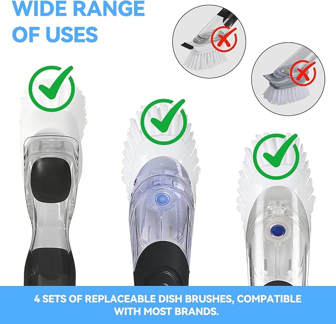 Dish Brush Refills 4 Pack, White Replacement BrushHeads Compatible with OXO Dish Brush & OXO DishScrubber