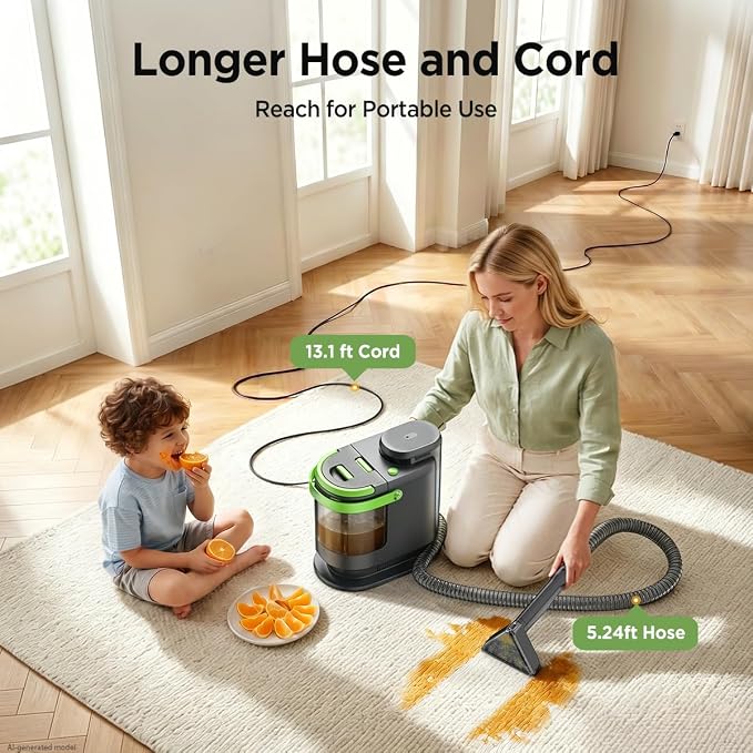 18Kpa Portable Carpet Cleaner Machine for Cars, Pets, Spot, Rug, Couch | 54+42 Oz Water Tank Upholstery Cleaner, 600W Motor with Self-Cleaning Tool and 3pcs Versatile Stain Tools
