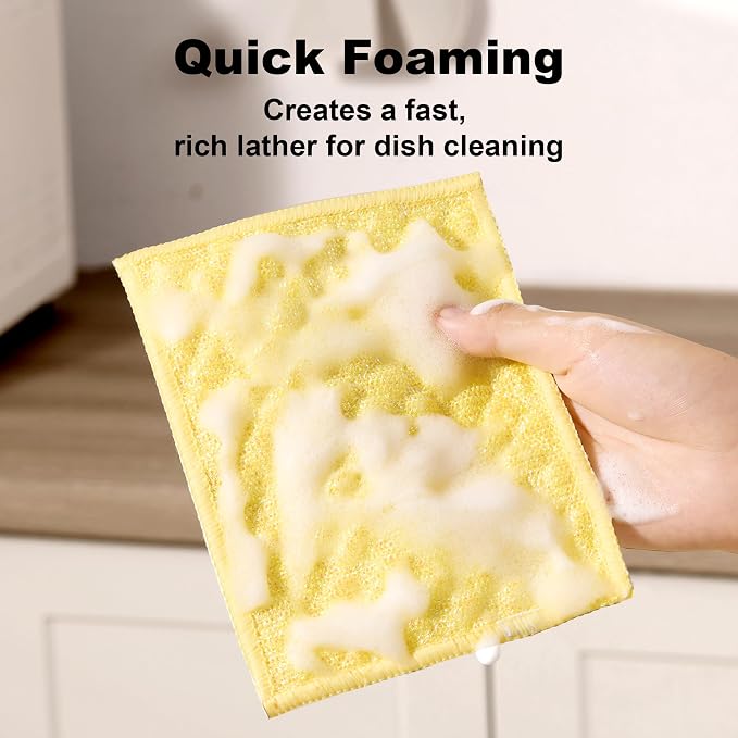 JOYMOOP Bubble Mesh Microfiber Cleaning Cloth, Reusable Non-Scratch Cleaning Rags, Dual-Sided Dish Cloths, Multipurpose Dish Rags for Dishwashing, Kitchen, Stainless Steel-6 Packs, Yellow