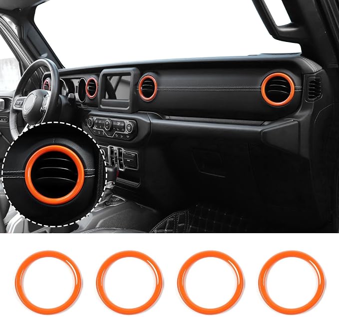 JeCar Interior Trim Kit Dashboard Air Conditioner Vent Ring Interior Accessories Compatible with Jeep Wrangler 2018-2023 JL & 2020-2023 Gladiator JT, Orange
