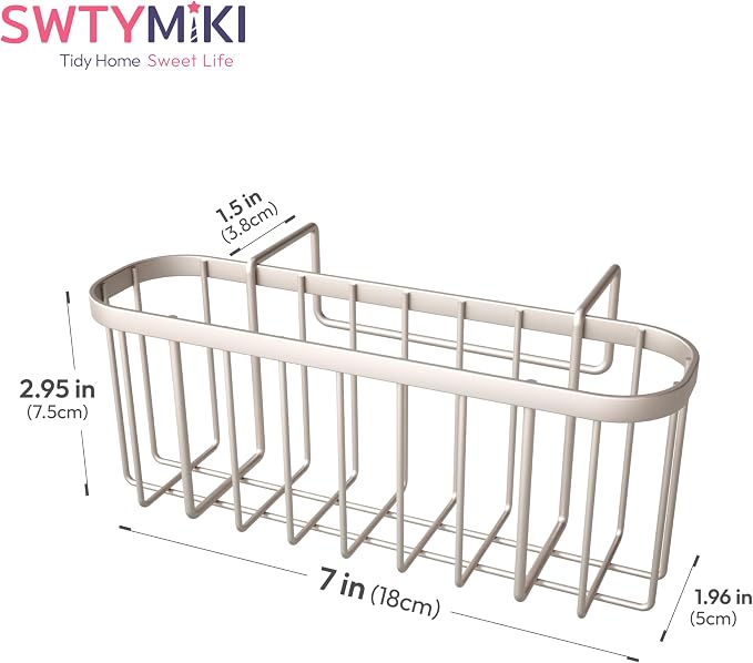 SWTYMIKI Sponge Holder for Kitchen Sink with Partition, Movable Kitchen Sink Caddy with Compact Size Rustproof and Waterproof Hanging Sponge Caddy for Double Bowl Sinks,Sand Nickel