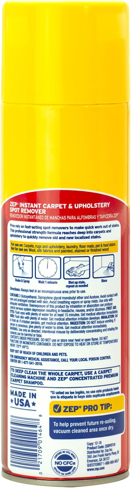 Zep Instant Carpet & Upholstery Spot Remover 19 oz (2) + Blue Rag | Removes carpet, rug, and upholstery stains with two ready-to-use cleaners and a reusable microfiber cloth - ECBD027