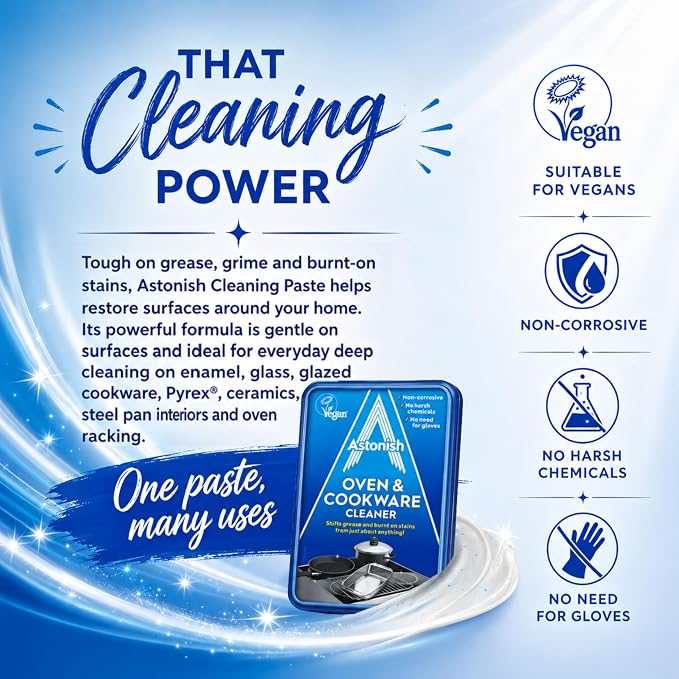 Astonish Oven & Cookware Cleaning Paste For Glass, Appliances, Ceramics, Stovetop & Pyrex - All Purpose Kitchen Cleaner - Heavy Duty Stainless Steel Degreaser Removes Baked On Grease & Grime 150g Tub