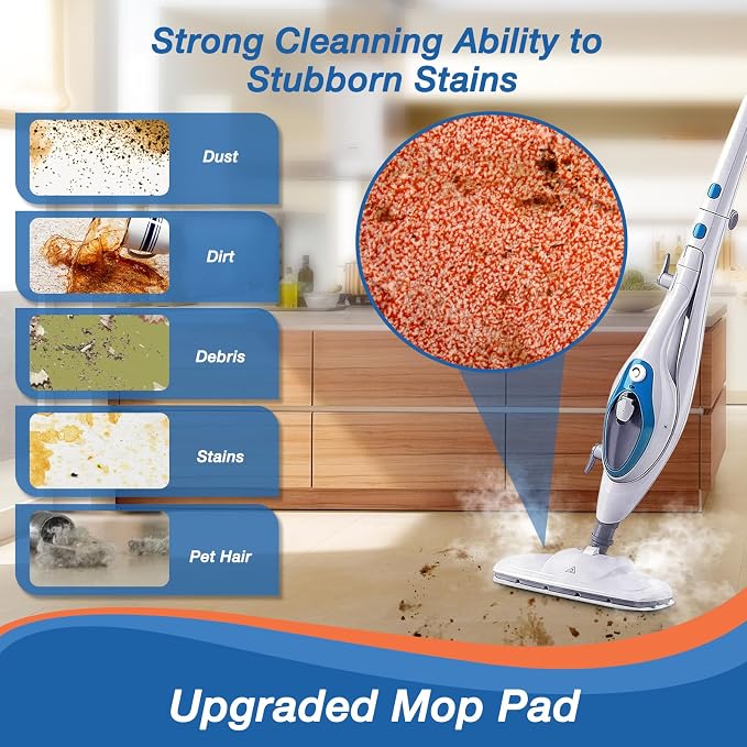 8 Pack Steam Mop Replacement Pads for PurSteam 10-in-1 & ThermaPro 211 | Includes 4 microfiber pads and 4 upgraded cleaning pads; Washable and reusable for wood, ceramic, laminate and marble floors.