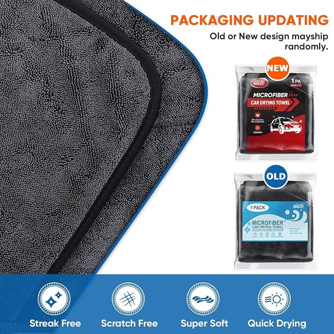 HOMEXCEL Car Drying Towel, 36"x 24" Microfiber Towels for Cars, Trucks, SUV | Professional Microfiber Drying Towels for Cars Detailing & Cleaning, with Twisted-Loop, 1200GSM for a Streak-Free Finish