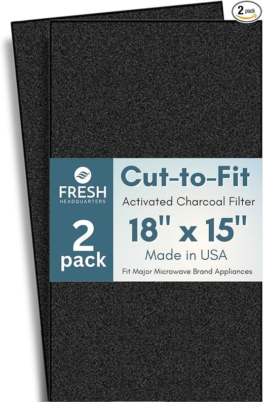 Activated Carbon Microwave Charcoal Filters - For GE Microwave Filter Replacement- Universal for Major Brands - Whirlpool, LG, KitchenAid, Maytag & More - 18" x 15", Cut-to-Fit, 2-Pack - Made in USA