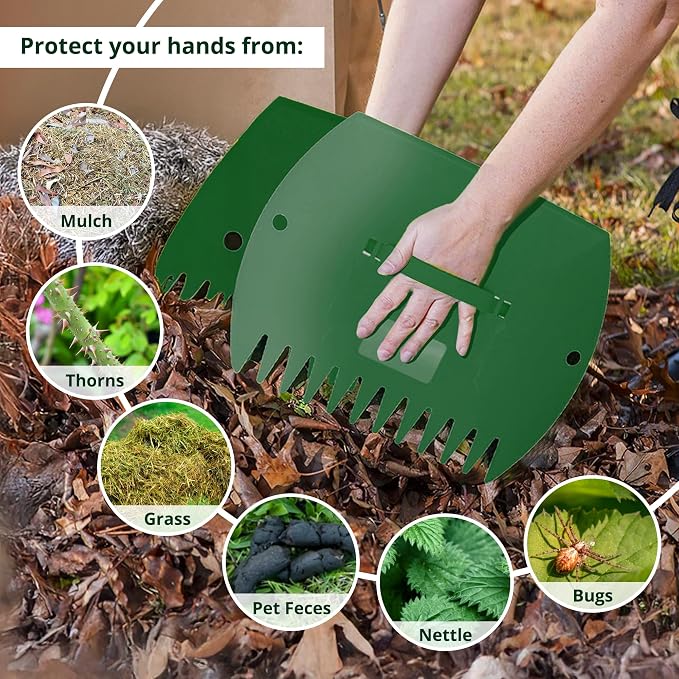 GardenHOME Leaf Scoops Hand Rakes, Large Leaf Grabbers for Yard Work and Garden Use, Clear and Collect Garden Rake, Leaf Scooper and Claws for Leaves, Lawn Debris, and Trash Cleanup, Green