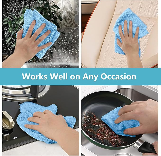 HOMEXCEL 8PK Microfiber Cleaning Cloth, Cleaning Rags for Home, 11.5x11.5in | Reusable, Lint Free, Scratch-Free and Highly Absorbent Towels for Kitchen, Window and Glass, Cars, Blue