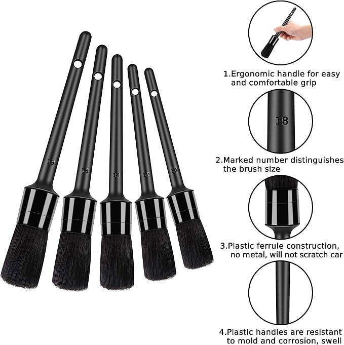 HMPLL 10pcs Detailing Brush Set, Multi-Purpose Car Detailing Brushes | for Cleaning Car Interior, Exterior, Engine, Leather, Including 5 car Cleaning Brush, 3 Wire Brush, 2 Air Vent Brush,Black