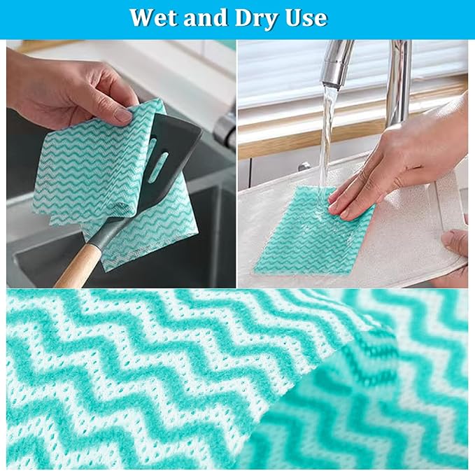 Disposable Kitchen Cleaning Towel Disposable Dish Cloths, Reusable Wipes Heavy Duty Cleaning Rags for Kitchen, Bathroom, Household,50 Count Green