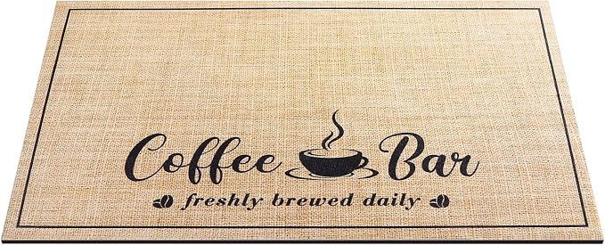CooRug Absorbent Coffee Mat, Fashion Dish Drying Mat for Kitchen Counter Coffee Bar Accessories Espresso Machine Dish Rack 16" x 24" Beige