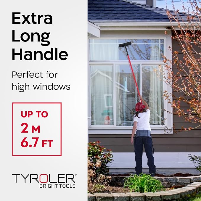 Tyroler Windows Washing Kit with Extension Pole | 12"-80" 5-Part Handle | | 2-in-1 Professional Telescopic Window Squeegee for Home | Indoor & Outdoor Window Cleaner Tool for High Windows & Glass