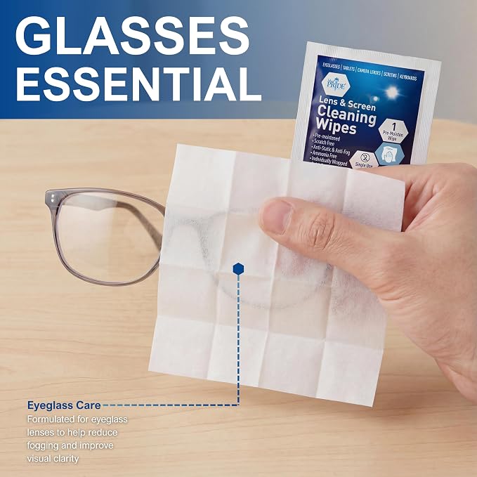 MED PRIDE Anti-Fog Lens and Screen Cleaning Wipes for Eyeglasses, Touch Screens, Premoistened, Anti-Static, Quick-Dry (200 200 Count (Pack of 1))