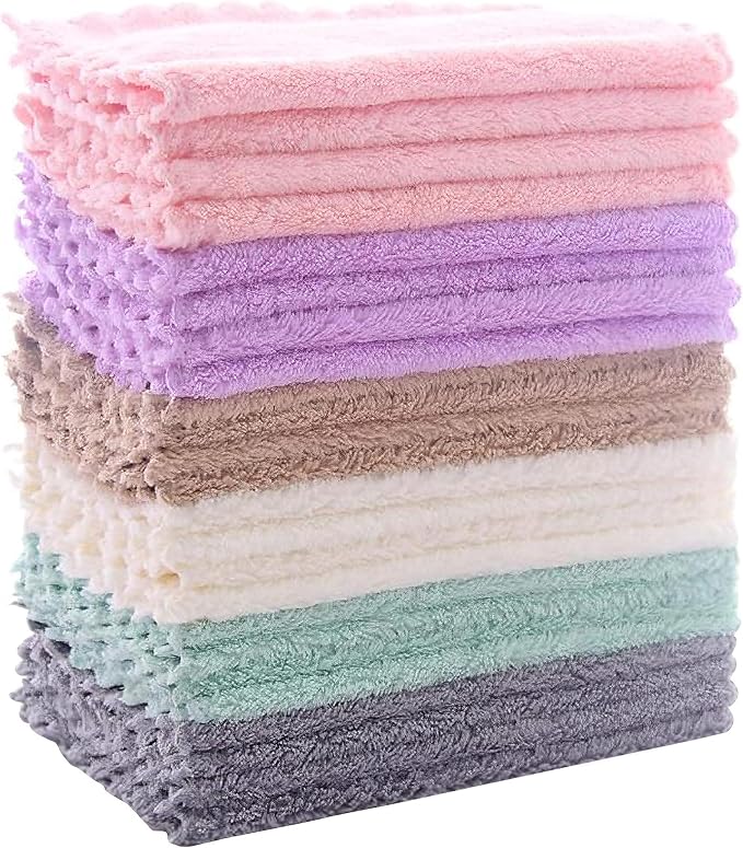 24 Pack Kitchen Dishcloths - Does Not Shed Fluff - Reusable Dish Towels, Dish cloths, Super Absorbent Coral Fleece Cleaning Cloths, Nonstick Oil Washable Fast Drying, 7 x 9 Inch (Multicolor) | Reusable Coral Fleece Cloths Washable Fast Drying and Easy ...