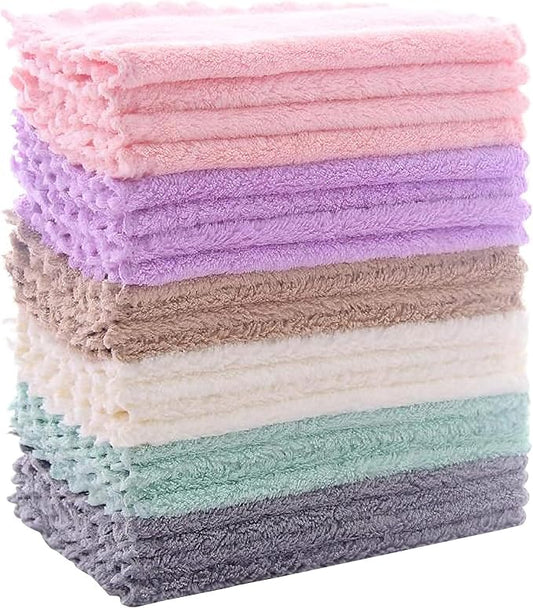 24 Pack Kitchen Dishcloths - Does Not Shed Fluff - Reusable Dish Towels, Dish cloths, Super Absorbent Coral Fleece Cleaning Cloths, Nonstick Oil Washable Fast Drying, 7 x 9 Inch (Multicolor) | Reusable Coral Fleece Cloths Washable Fast Drying and Easy ...