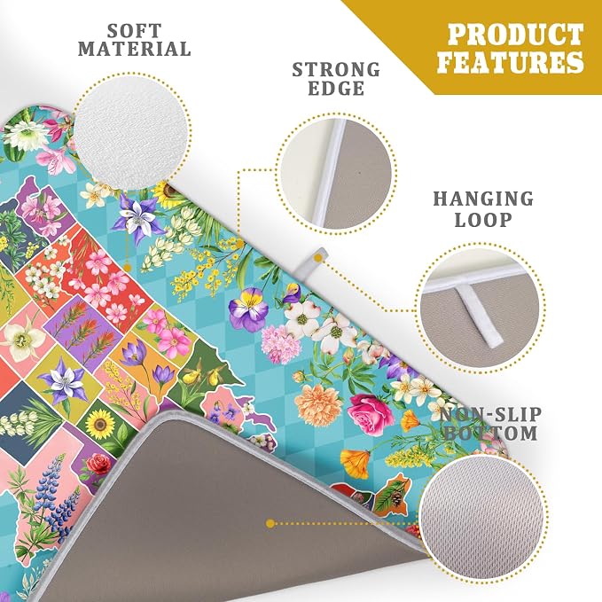 Flower Map Dish Drying Mat Colorful Floral Microfiber Large Dish Drying Pad for Kitchen Counter 18 X 24 In