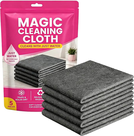 Magic Cleaning Cloth 5‑Pack, Thickened Streak-Free Microfiber Rag，5：12*12IN | Lint-Free Reusable Cleaning Towels for Window, Glass, Stainless Steel, And Car