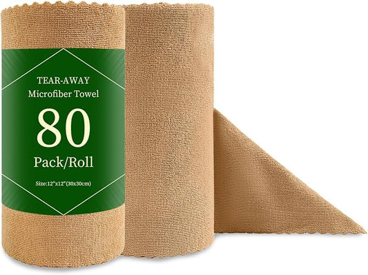 Jessy Home 80 Pack Microfiber Cleaning Cloth Roll Reusable Paper Towels 12"x12" Tear Away Cloth, Microfiber Towels for Cars, Wash Cloths, Lint Free Rags for House, Kitchen,Window,Cleaning Supplies