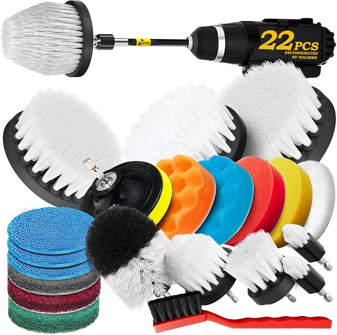 Holikme 22Pack Drill Brush Attachments Set, Scrub Pads & Sponge, Buffing Pads, Power Scrubber Brush, Car Polishing Pad Kit,Wax Applicator Pad,Car Cleaning Kit,Cleaning Supplies,Masonry Brushes,White | Buffing Sponges, Nylon Grout Tools, Microfiber Wax ...