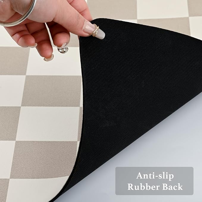 Ohocut Checkered Dish Drying Mat for Kitchen Counter, Coffee Bar Station Accessories, Retro Cute Aesthetic Modern Absorbent Drainer Mat Kitchen Drying Mat Easy Clean, Khaki 16" x 24"