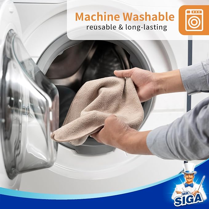 MR.SIGA Microfiber Cleaning Cloths, Streak Free Microfiber Towels, 12 Pack | All-purpose microfiber cloths, ultra absorbent, reusable household cleaning towels, Wheat, 32 x 32 cm(12.6 x 12.6 inch)