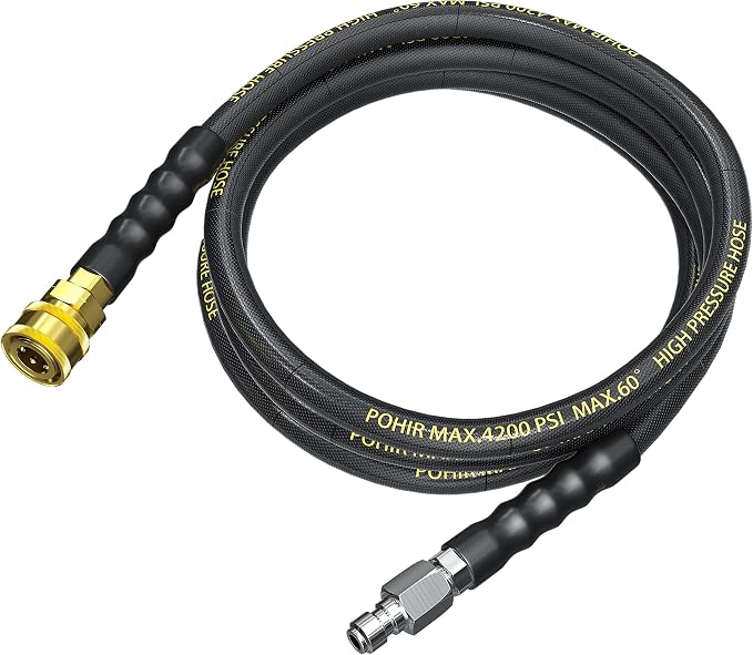 Pressure Washer Whip Hose 10 FT, 4200PSI Replacement Hose Reel Connector | POHIR Short Power Washing Hose with 3/8'' Quick Connect, Steel Wire Braid Jumper Hose Anti Kink