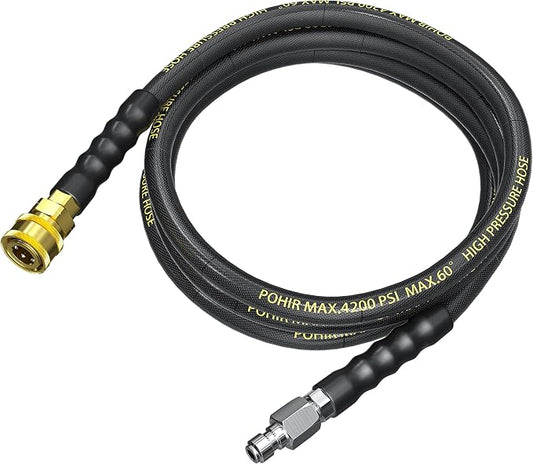 Pressure Washer Whip Hose 10 FT, 4200PSI Replacement Hose Reel Connector | POHIR Short Power Washing Hose with 3/8'' Quick Connect, Steel Wire Braid Jumper Hose Anti Kink