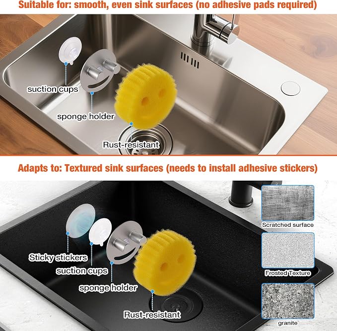 Smiley face sponge holder, kitchen Sink Caddy Organizer with Suction cup,Made of rust-proof aluminum that never rusts for Mommy & Daddy Sponges silvery (1-Pack）