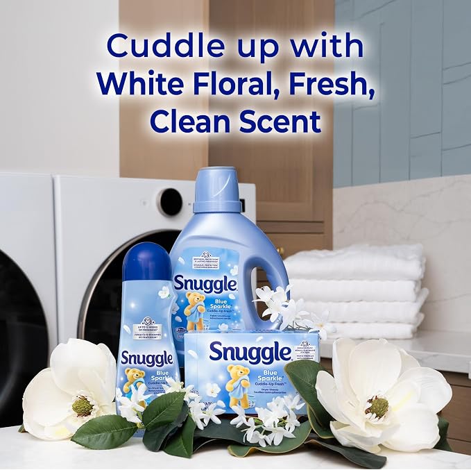 Snuggle In Wash Scent Booster, Blue Sparkle, 21oz, 4-Pack | Fragrance enhancer for clothes, bedding and activewear, HE safe, Bead form, Works in all machines and water temperatures