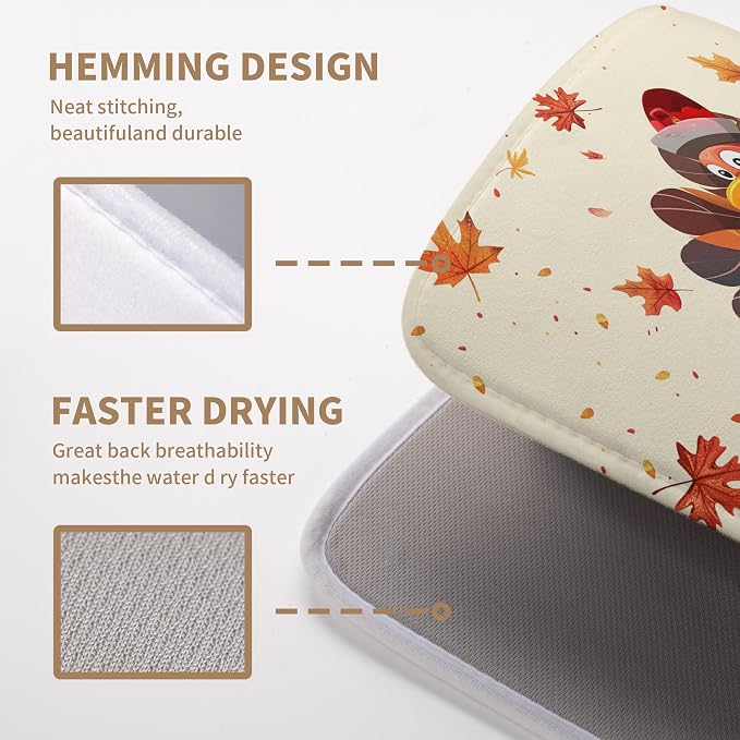 Happy Thanksgiving Dish Drying Mats for Kitchen Counter Autumn Fall Turkey Maple Leaves Pumpkin Drying Mat 18 x 24 Inch Microfiber Absorbent Dish Drying Pad Washable Dish Drainer Mats for Coffee Bar