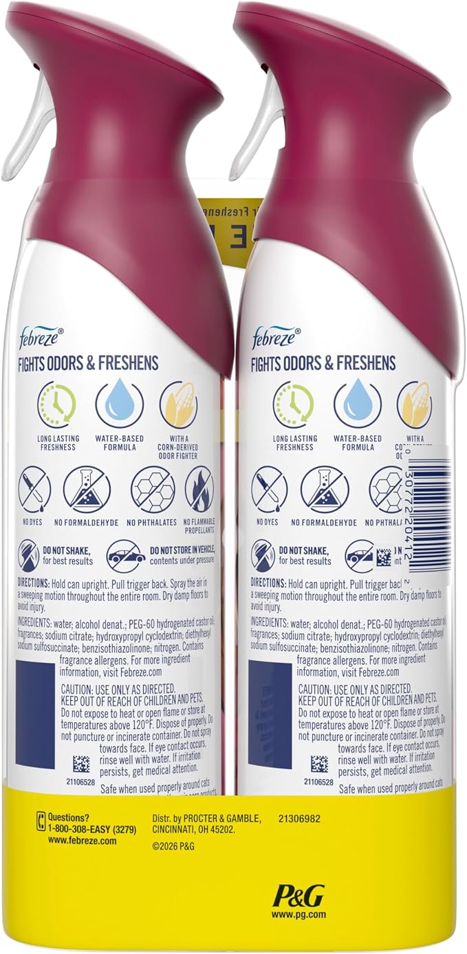 Febreze Air Mist, Air Freshener Spray, Odor Fighting Room Spray, Deodorizer for Home Bathroom Kitchen Office Apartment Dorm Room Classroom, Vanilla Suede, 8.1oz, 2ct