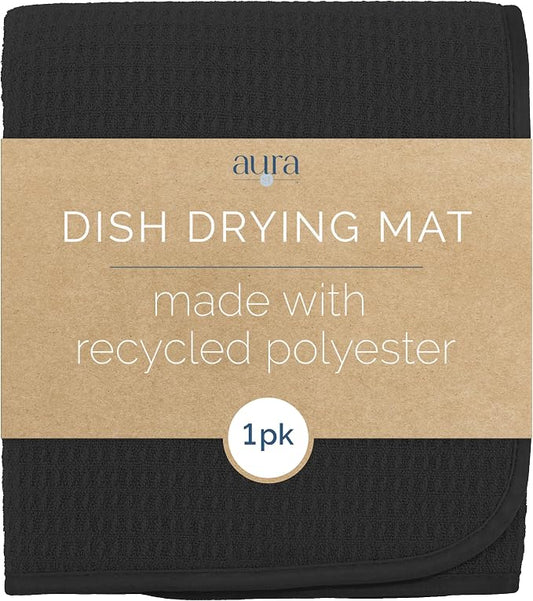 S&T INC. AURA Dish Drying Mat XL, 18” x 24”, Made from Recycled Materials, Absorbent Microfiber Kitchen Counter Mat, Dish Drying Pad for Dishes, Utensils, Pots and Pans, Extra Large, Black