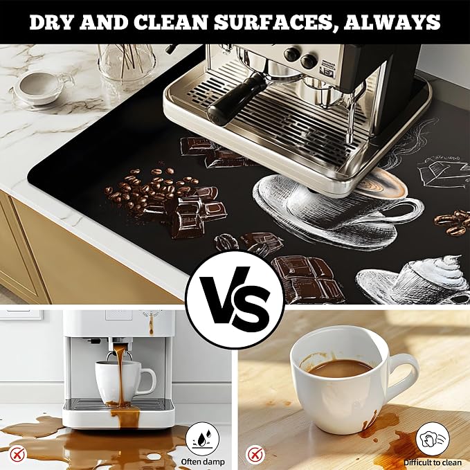 Dish Drying Mat Large Coffee Mat Absorbent Drying Mat for Kitchen Counter Coffee Bar Accessories 32"x 17", Coffee Dessert