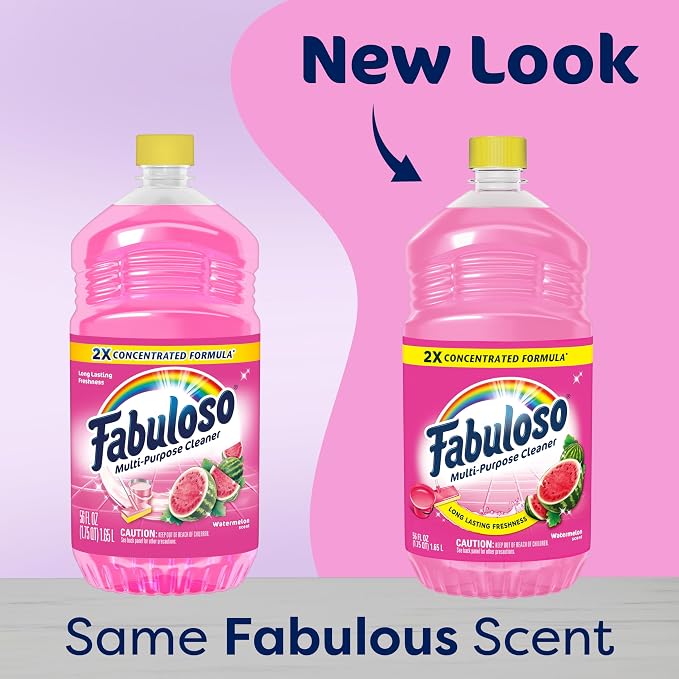 Fabuloso Multi-Purpose Cleaner and Floor Cleaner, 2X Concentrated Formula, Long-Lasting Freshness, Watermelon Scent, 56 fluid ounces