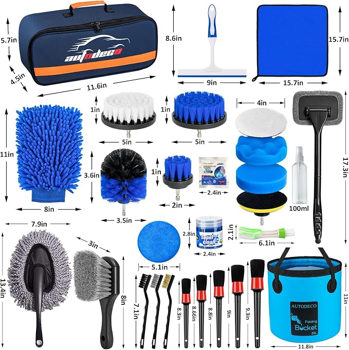 34Pcs Car Detailing Brush Set, Car Detailing Kit, Auto Detailing Drill Brush Set, Car Detailing Brushes, Car Wash Cleaning Tools Kit for Interior, Exterior, Wheels, Blue