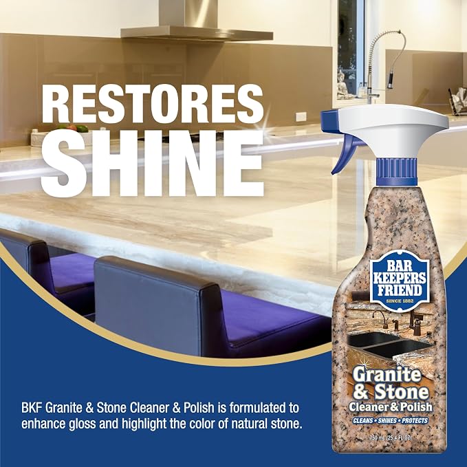 Bar Keepers Friend Granite & Stone Cleaner & Polish (25.4 oz) Granite Cleaner for Use on Natural, Manufactured & Polished Stone, Quartz, Silestone, Soapstone, Marble - Countertop Cleaner & Polish (2)