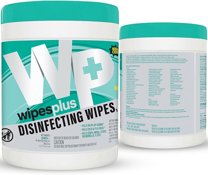 WIPESPLUS Disinfecting Surface Wipes Canister Bleach Free with Lemon Scent for Home and Business, 240 Count