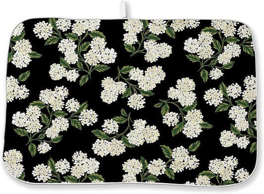 Black Hydrangea Dish Drying Mats 18x24 Inch Mats Spring Beige Green Floral Drying Mats Summer Vintage Flower Seasonal Absorbent Drying Dish Pad for Kitchen Dining Room Counter Decorations