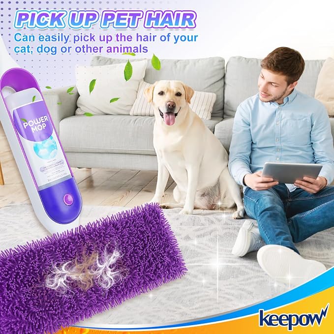 KEEPOW Reusable Microfiber Mop Pads Compatible with Swiffer PowerMop 4 Pack, Power Mop Pads Refills for 13 ''-15 '' Spray Mop, Machine Washable Pad Replacement for Multi-Surface Floor Cleaning