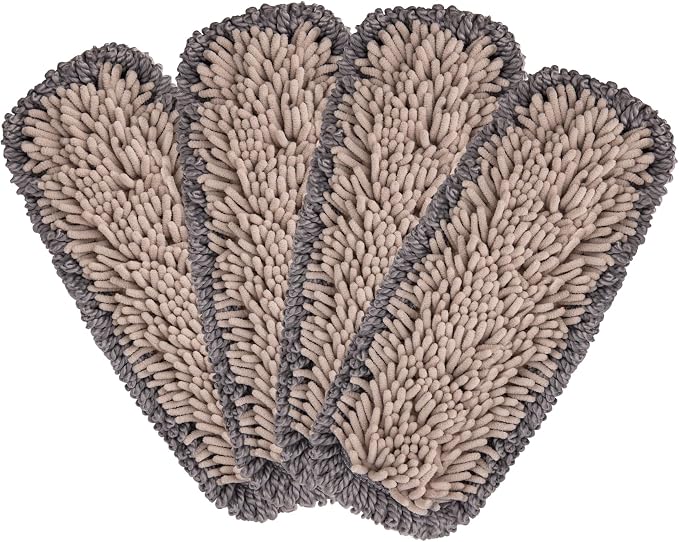 CLEANHOME Microfiber Mop Pads, 4 Pieces | Fit CLEANHOME Dust Mop: B09PBPGSJ3, For Floor Cleaning, Chenille Microfiber Replacement Pads