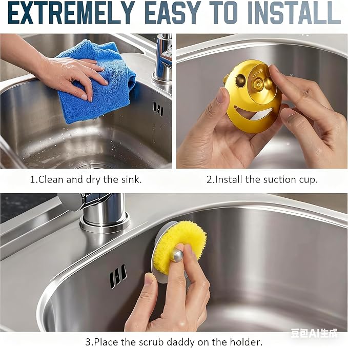 Yoshiky Stainless Steel Smiley Face Sponge Holder, Silver Sink Caddy Organizer Storage with Suction Cup for Kitchen, Kitchen Accessories Decor Scrubber-Gold