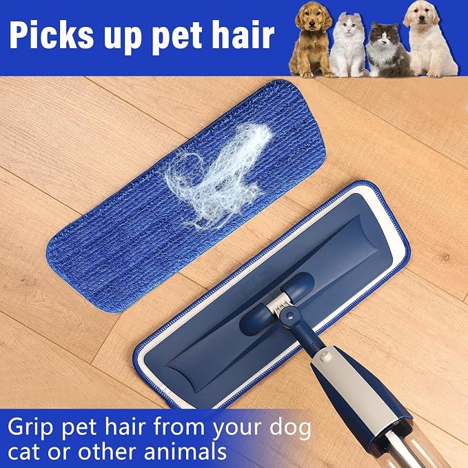 16.5" Microfiber Mop Pads Refills, 3 Pack Reusable Replacement Heads | reusable wet mop refills, machine washable for 14-16 inch spray mops, hardwood floors, dust cleaning & scrubbing