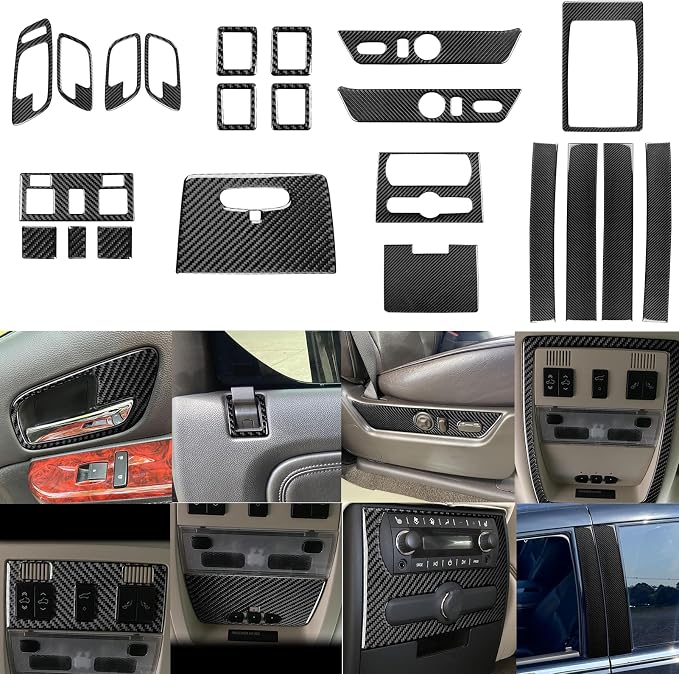 Fit for Cadillac Escalade ESV 2007-2014 / EXT Hybrid 2009-2013 | Real Carbon Fiber | Accessories | Trim Set Reading Light Panel B-Pillar Post Cover | Stickers | Anti-scratch | Self-adhesive