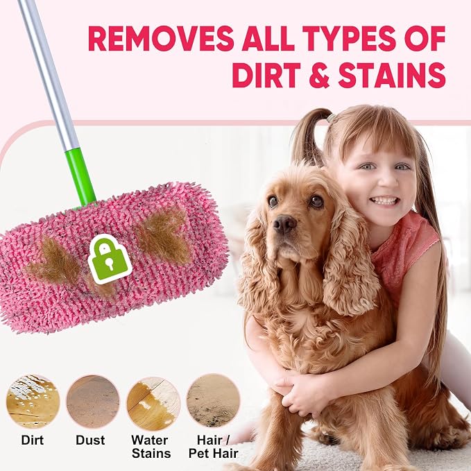 6-Pack Reusable Microfiber Mop Pads Compatible with Swiffer Sweeper, Dry & Wet Sweeping Cloths - Washable Wet Pads Refill for Multi-Surface/Hardwood Floor Cleaning -Pink