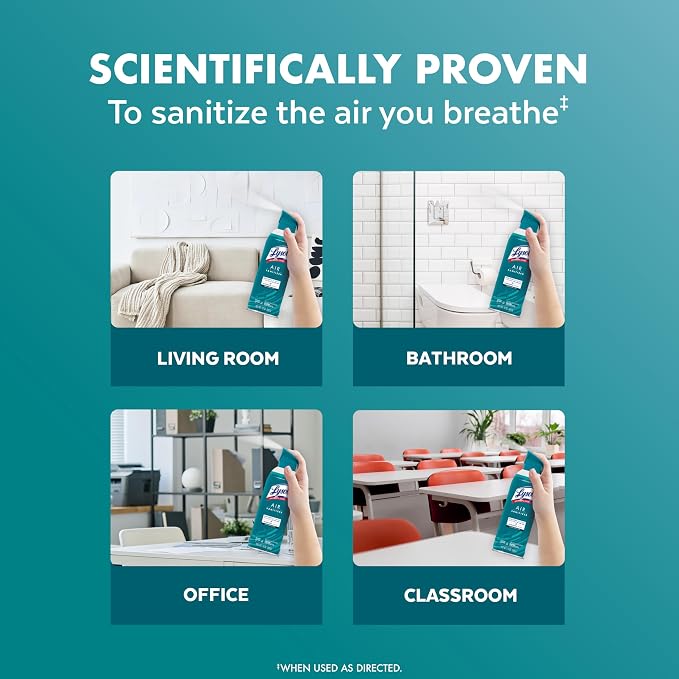 Lysol Air Sanitizer Spray with Bacterial Odor Eliminator for Home & Office, Sanitizing Air Spray, Air Freshener Alternative, Simple Fresh Scent,10 oz (Pack of 6)