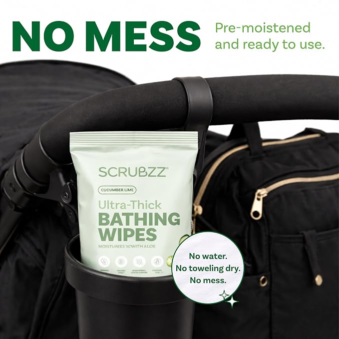 Extra Large Body Wipes for Adults Bathing No Rinse - 80 Ultra Thick Disposable Shower Wipes for Men, Women & Elderly - Great for Gym, Camping, Post Surgery - Cucumber Lime