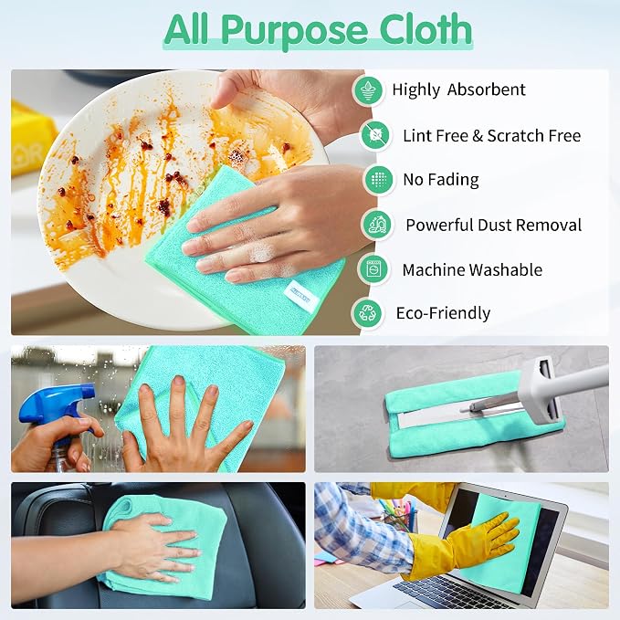 FIXSMITH Turquoise Microfiber Cleaning Cloth -Pack of 8, Highly Absorbent Cleaning Rags, 16"X12" All Purpose Cleaning Towels for Housekeeping, Kitchen, Car, Lint Free and Reusable Microfiber Towels